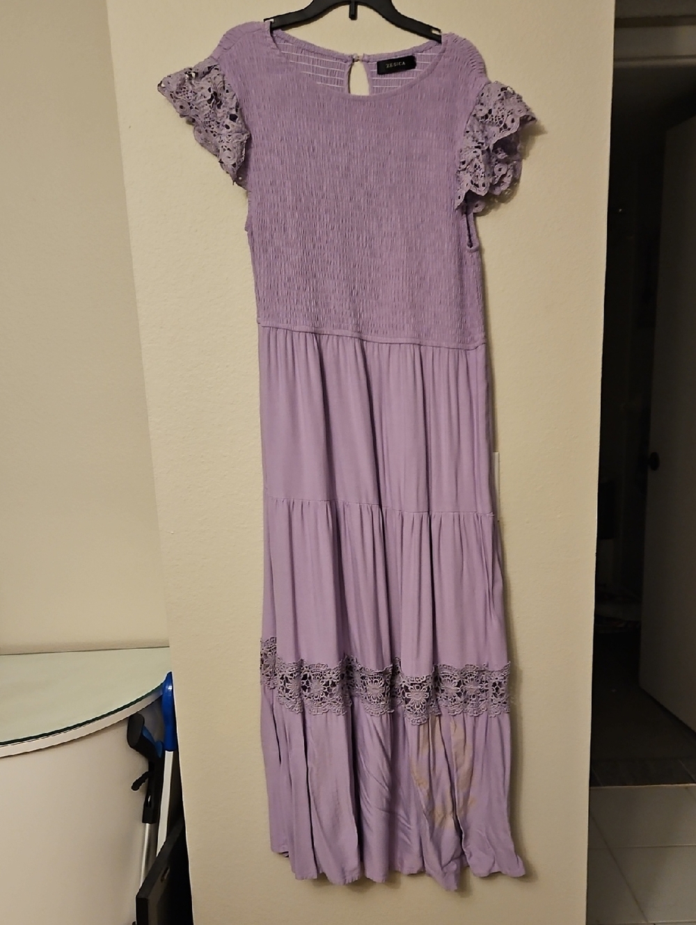 Lavender Lace-Trim Maxi Dress by ZAFUL